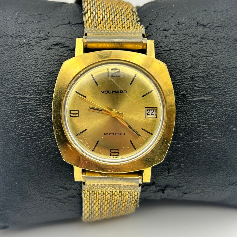 Vintage Gold-tone Voumard 2000 Swiss-made Mechanical Watch Working New Battery